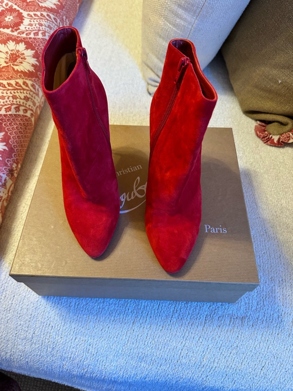 Christian Louboutin Red Suede Stiletto Ankle Booties